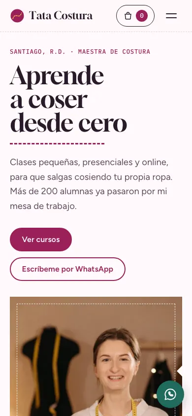 Web de Tata Costura en un celular