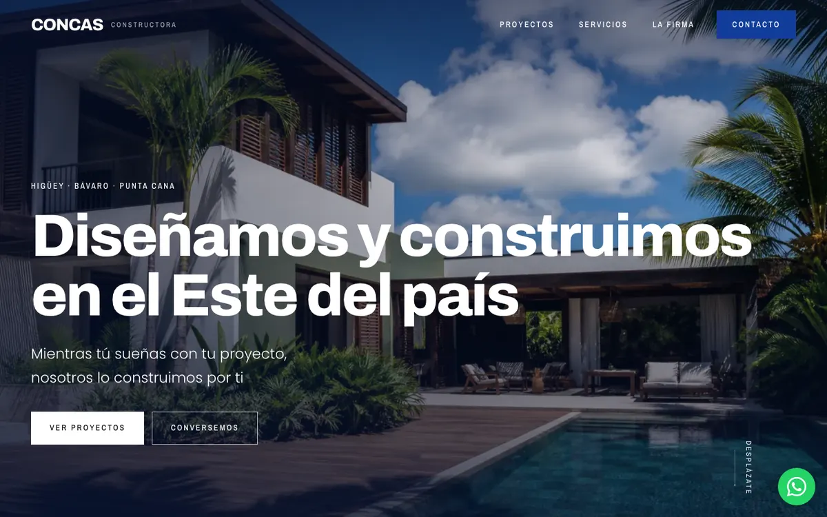 Web de Constructora Concas en una computadora
