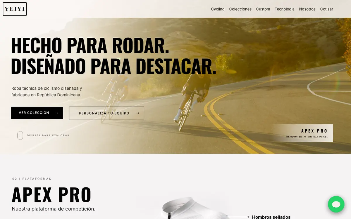 Web de YEIYI Ciclismo en una computadora